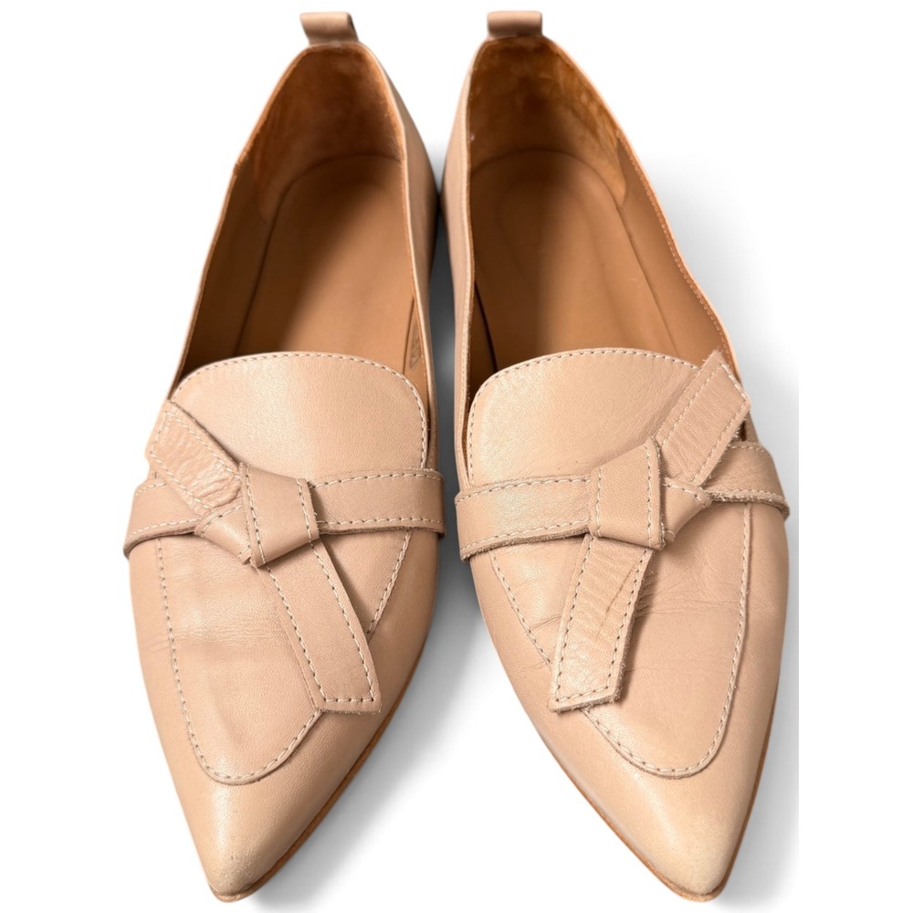 Flattered Leather Pointed Toe Bow Loafers Nude Beige Size 40 Made in Spain